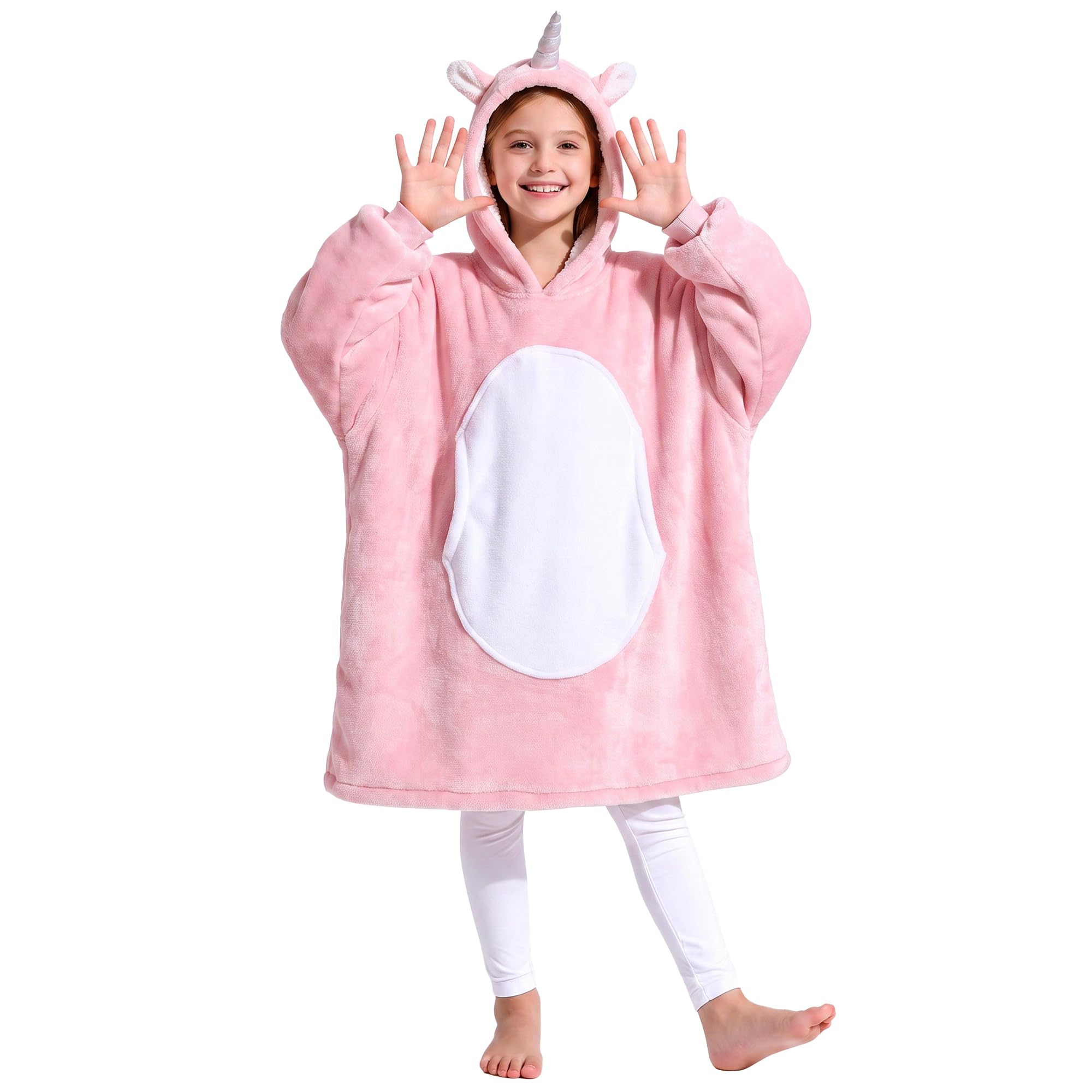 Catalonia unicorn hoodie blanket front view showing roomy fit and playful design