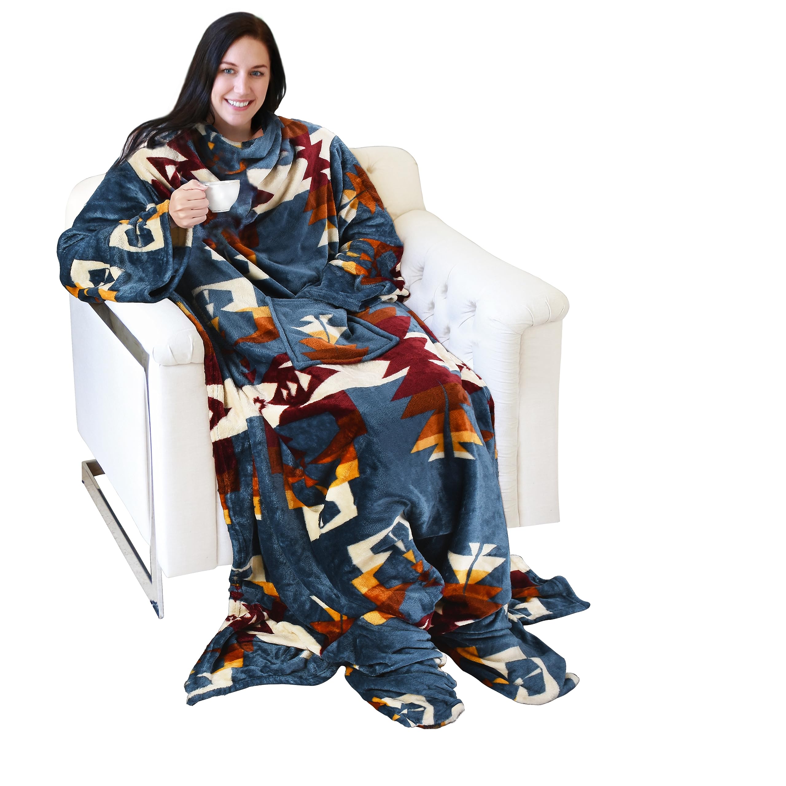 Catalonia wearable blanket front view showing full coverage and cozy fit