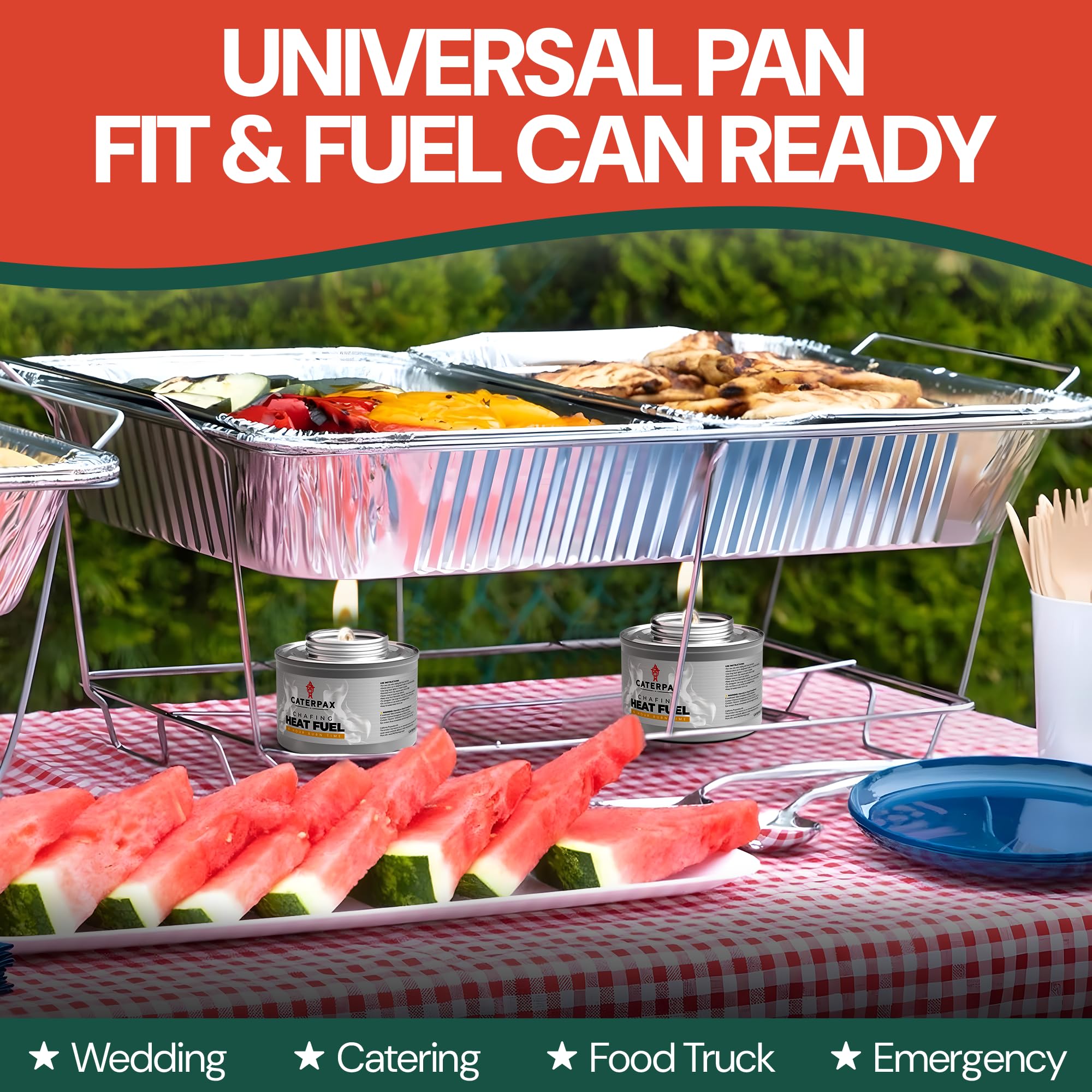 CATERPAX chafing rack supporting a full steam pan for reliable buffet warming