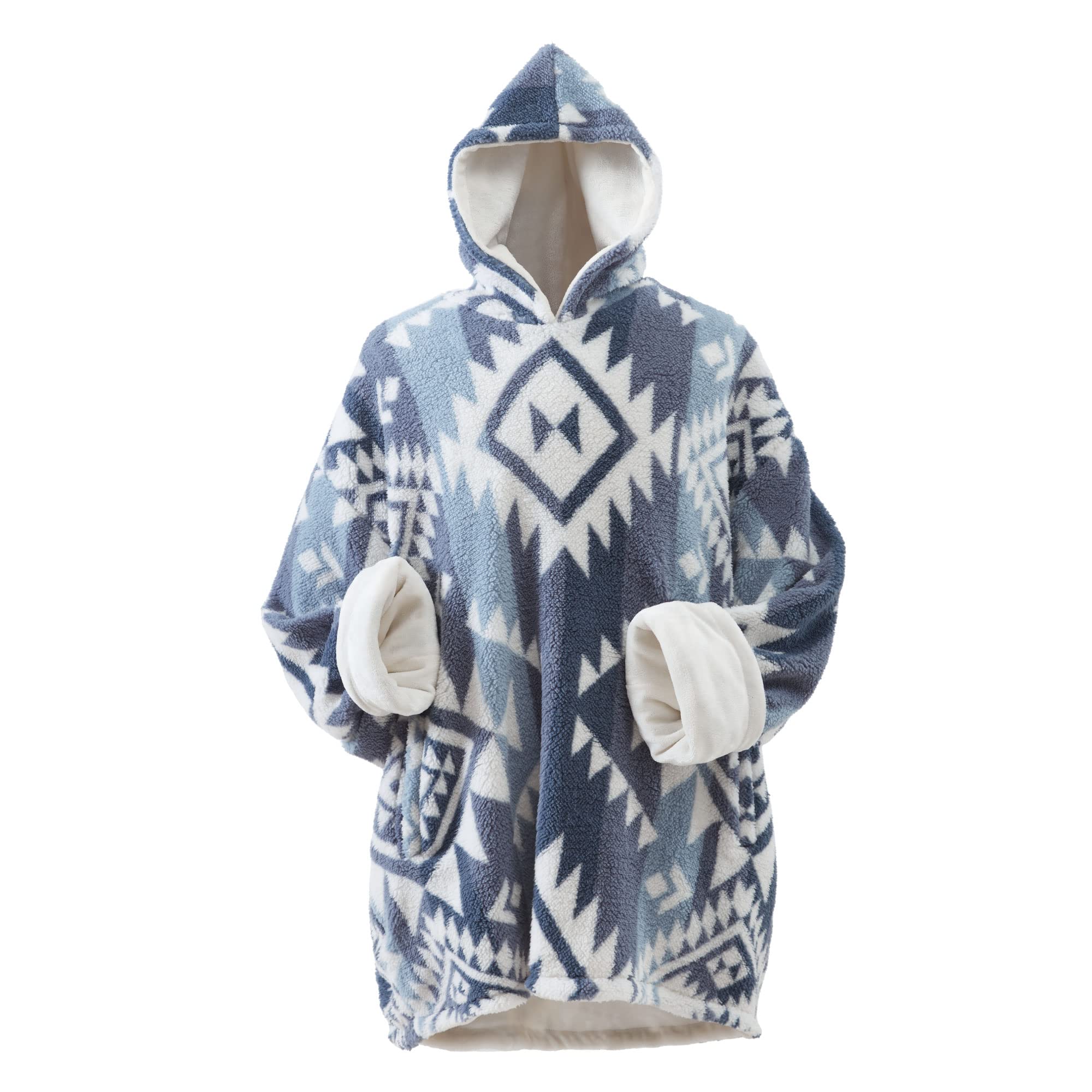 Cathay Home Coleman front view blue wearable blanket hoodie showing full fit and style