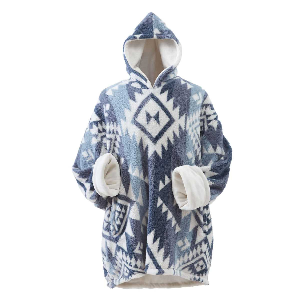 Cathay Home Coleman front view blue wearable blanket hoodie showing full fit and style