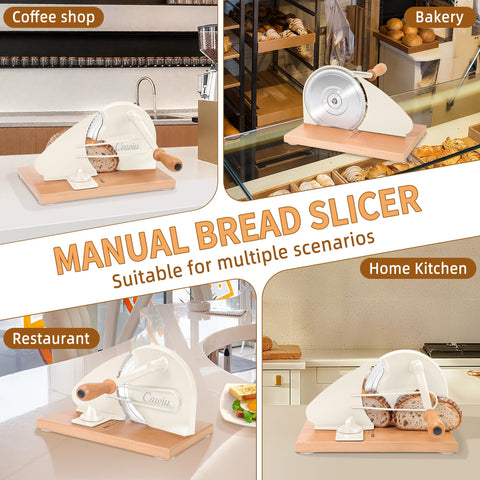 CAWIU hand-crank in action slicing a sourdough round for uniform slices