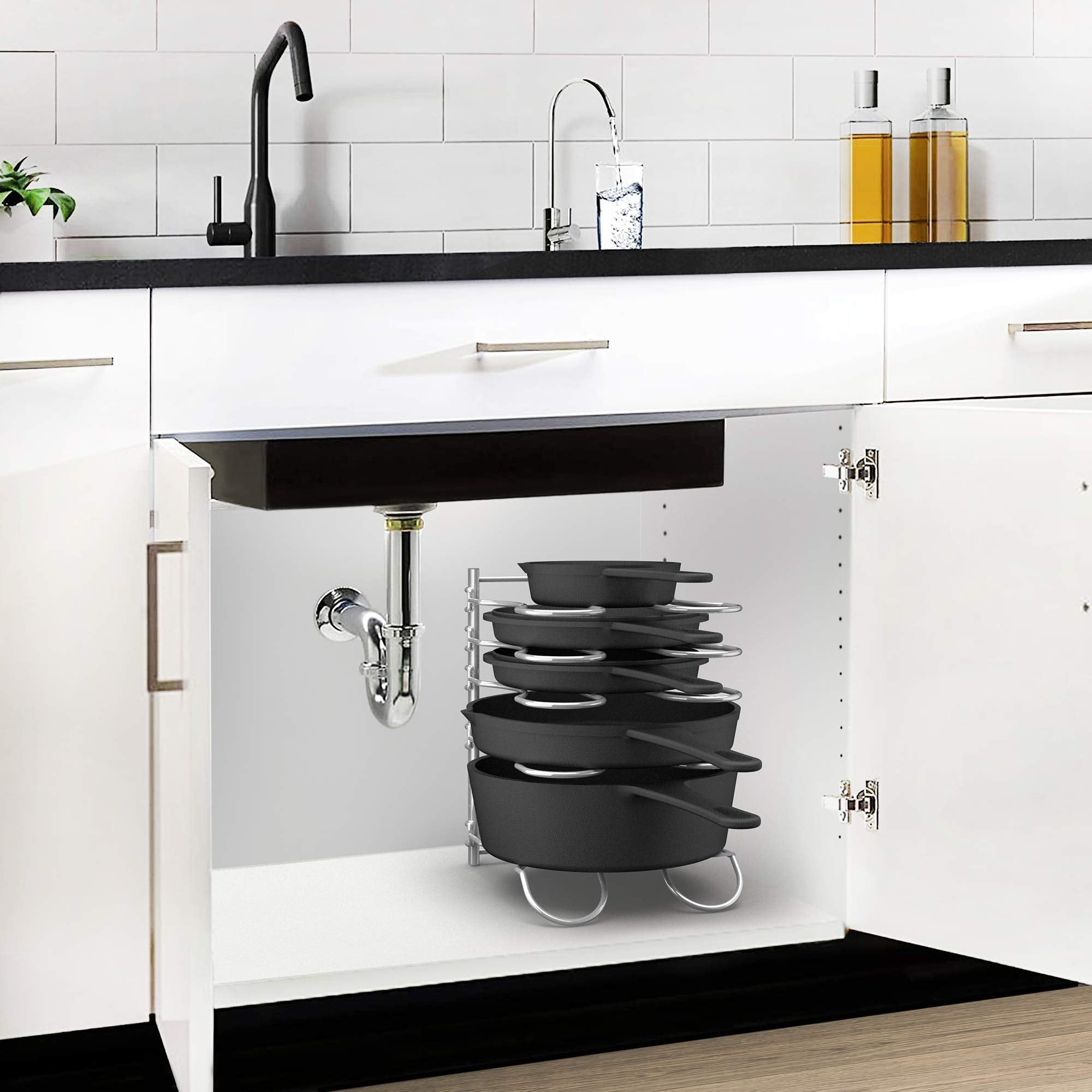 CAXXA on kitchen counter in lifestyle scene for neat cookware storage
