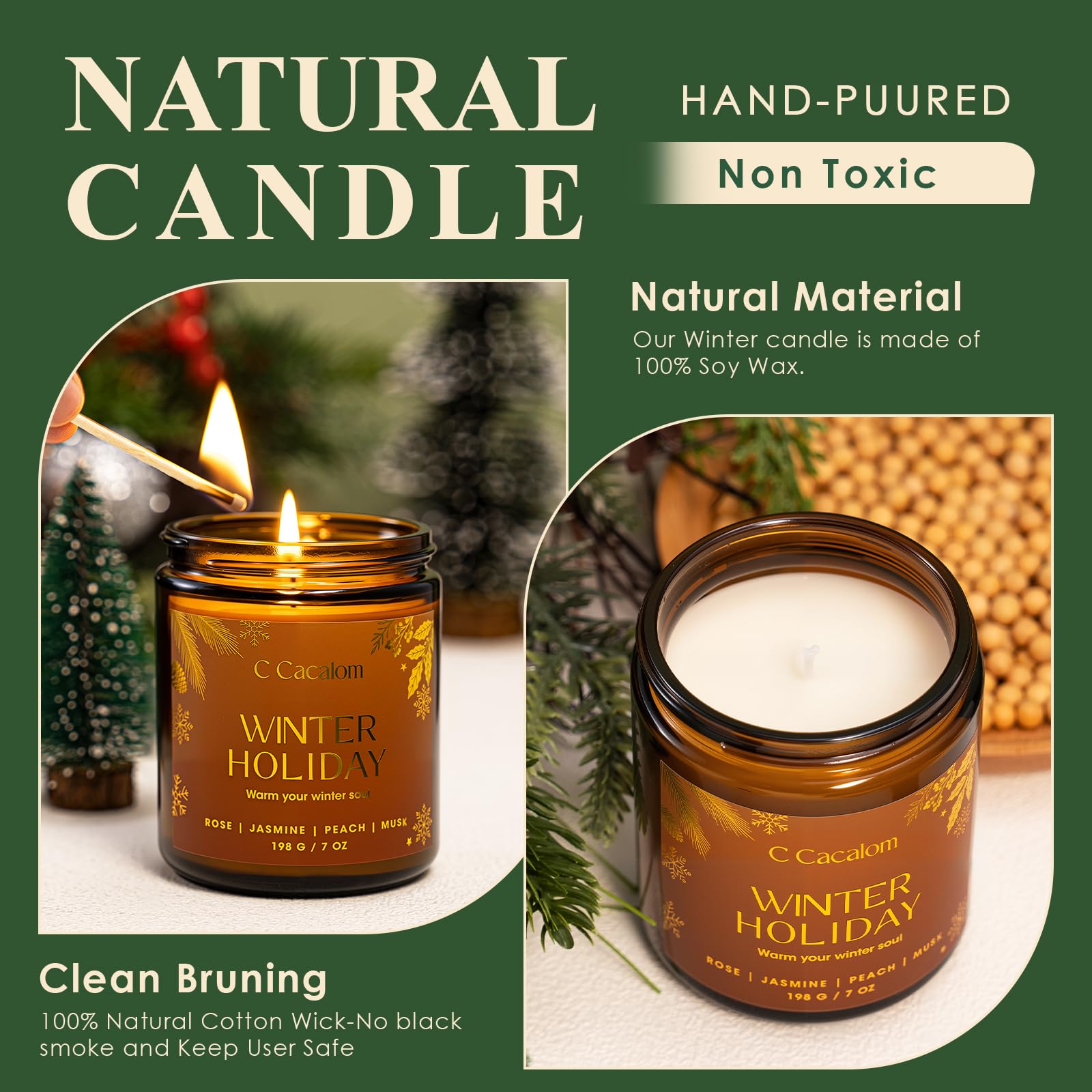 C CACALOM apple cider candle during pour showing handcrafted fill and consistency