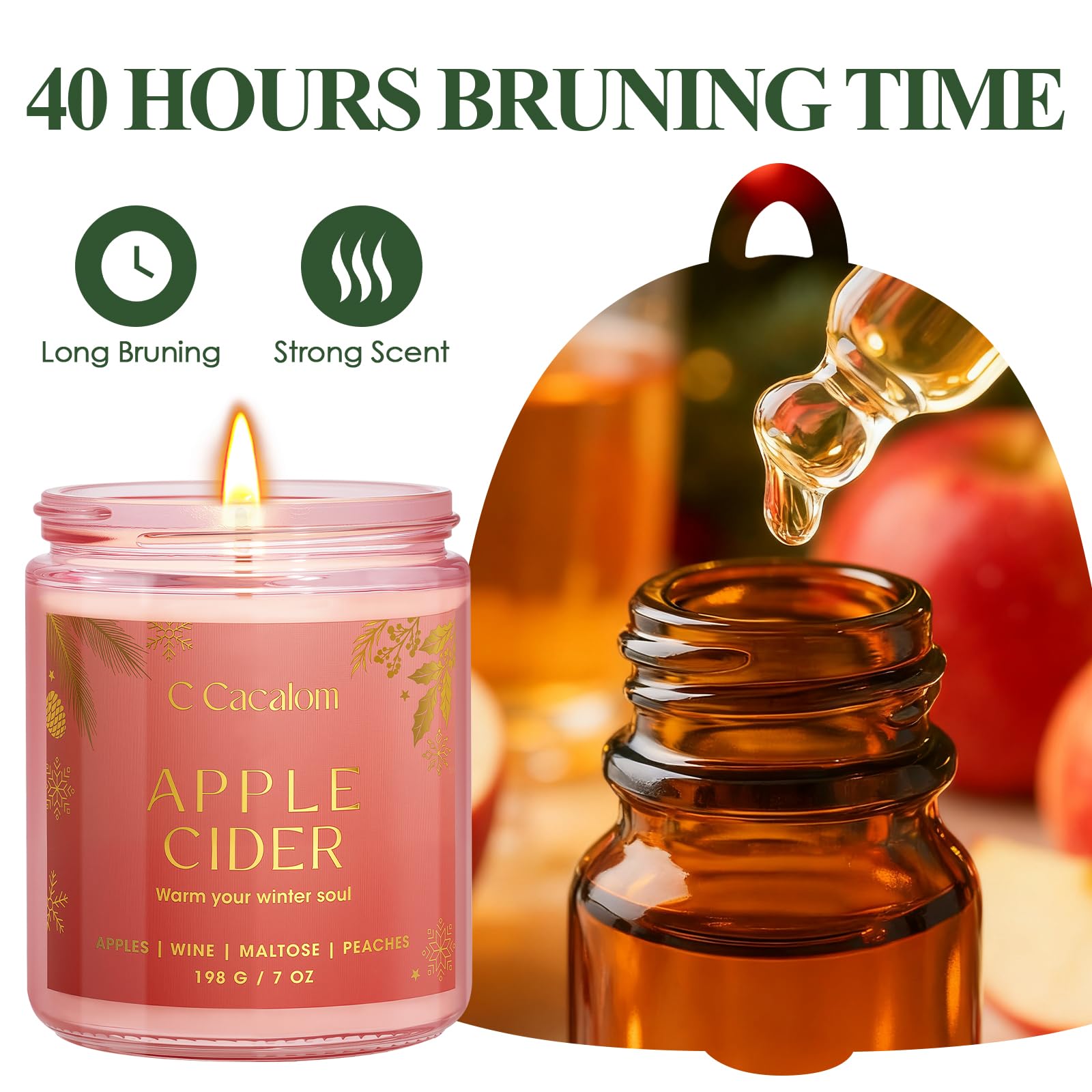 C CACALOM fir candle label detail emphasizing natural evergreen aroma