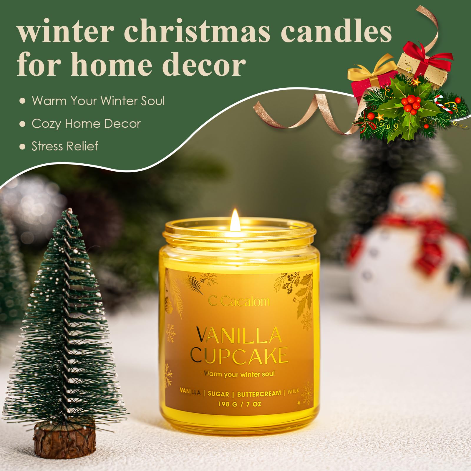 C CACALOM winter holiday candle lit scene creating warm festive atmosphere