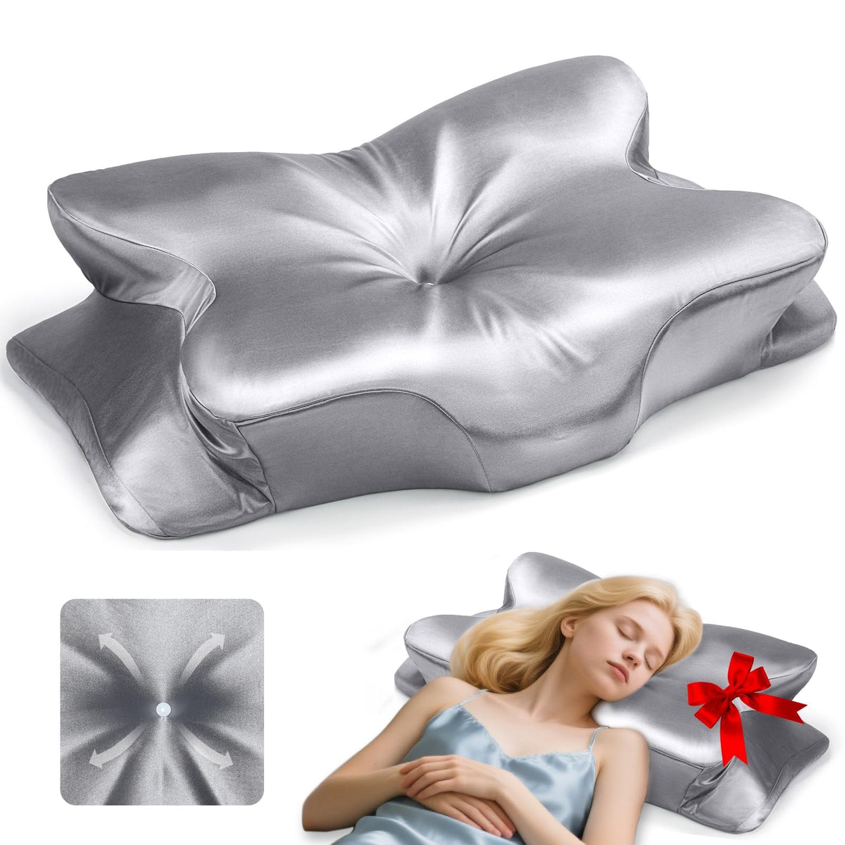 CCidea front view of ergonomic pillow showing full-sized contour and comfort