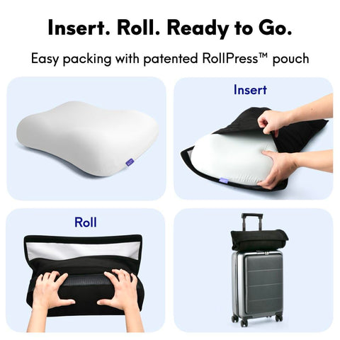 C CUSHION LAB pillow on hotel bed conveys instant travel comfort