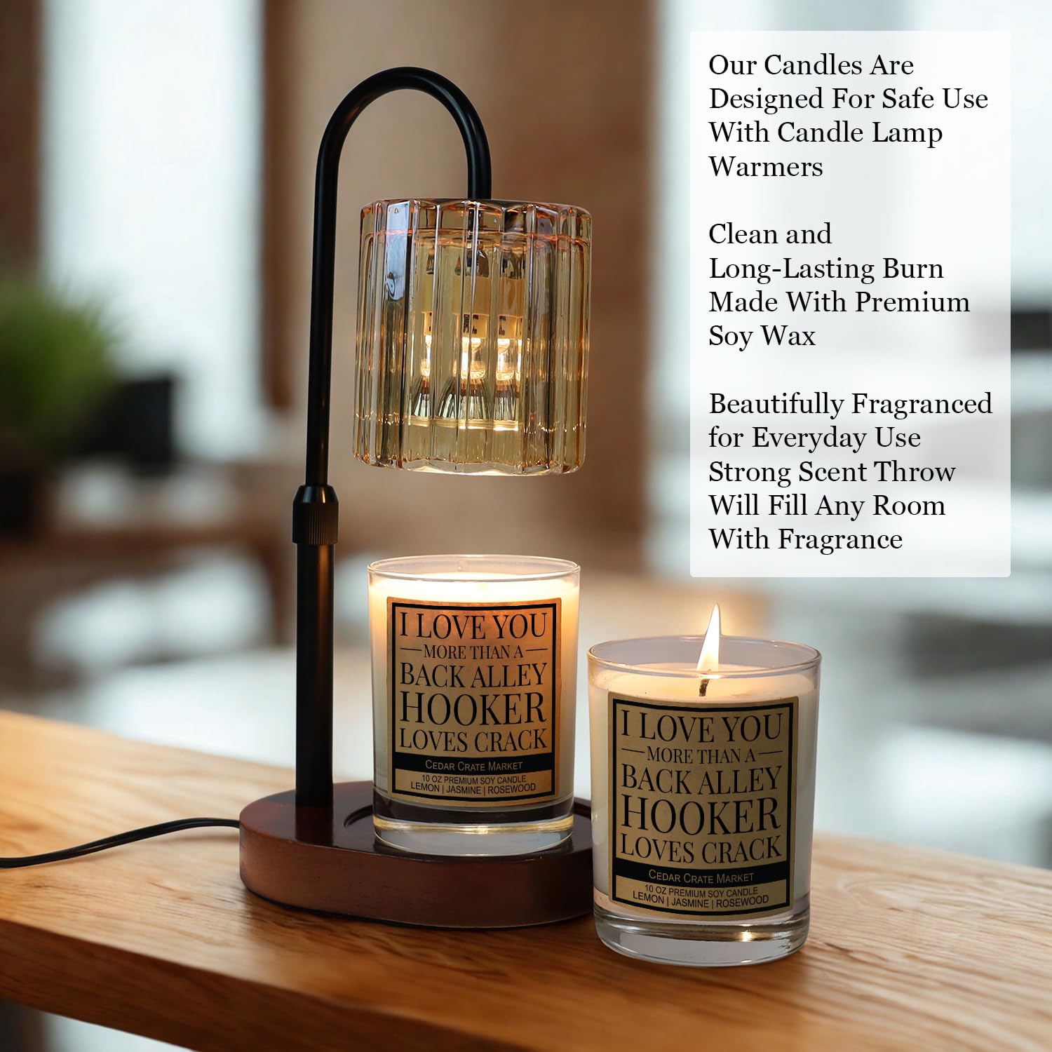 CEDAR CRATE MARKET candle held in hand to show scale and long-lasting 50+ hour burn