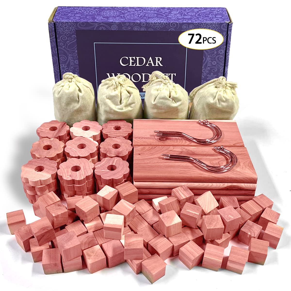 Cedar Space front packaging showing full 72‑piece cedar block set and value