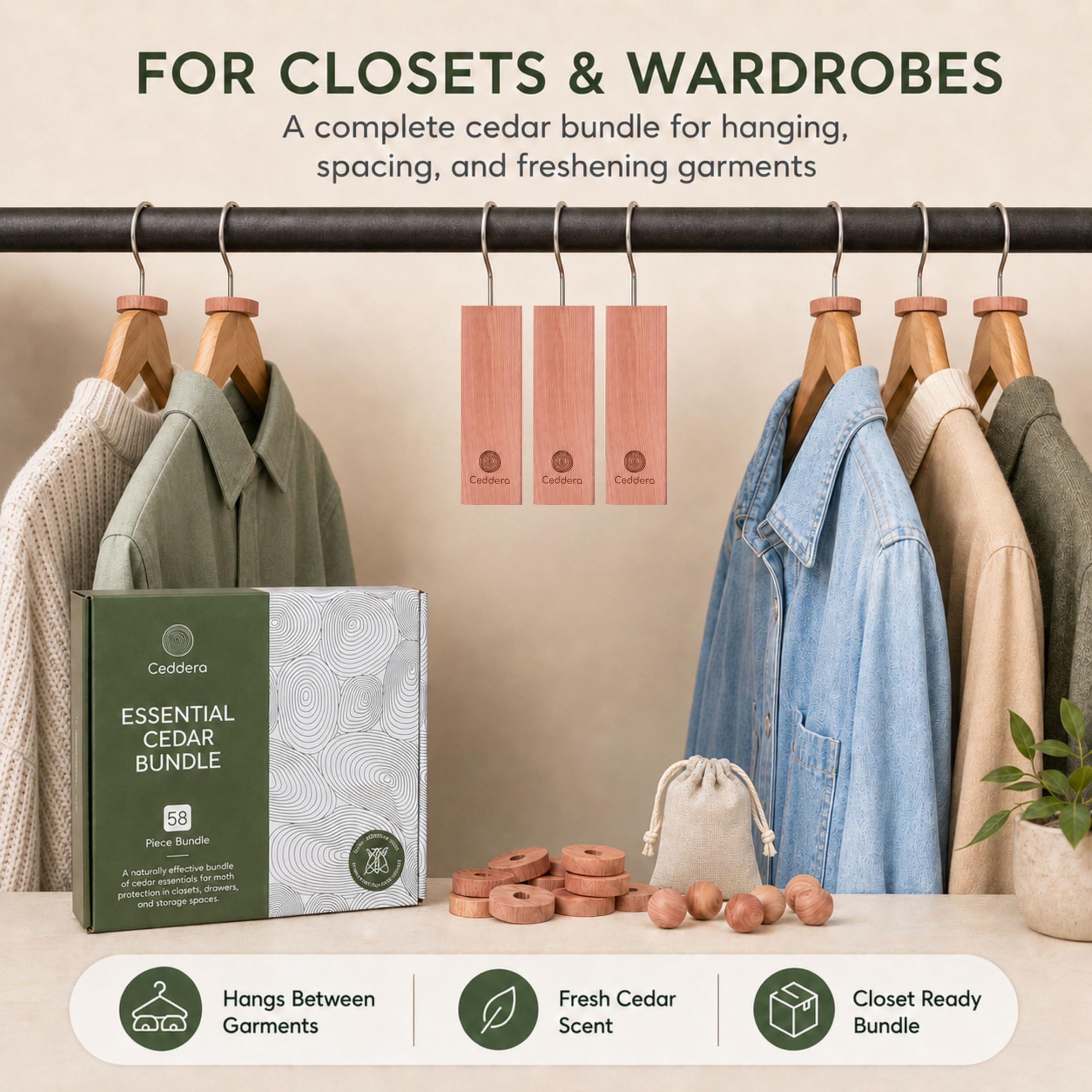 Ceddera hanger rings on wooden hangers protecting individual garments benefit