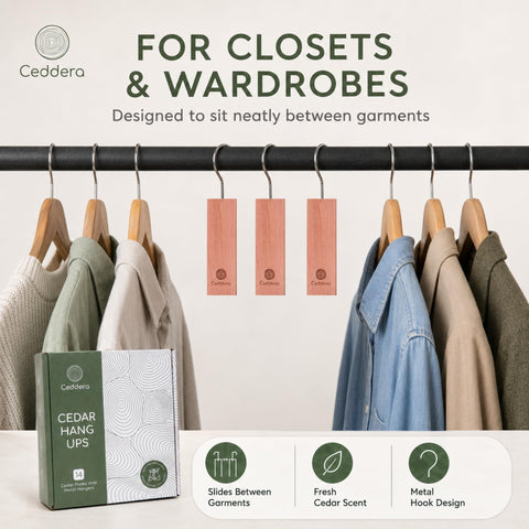 Ceddera hang up on closet rod demonstrating easy installation and fresh scent
