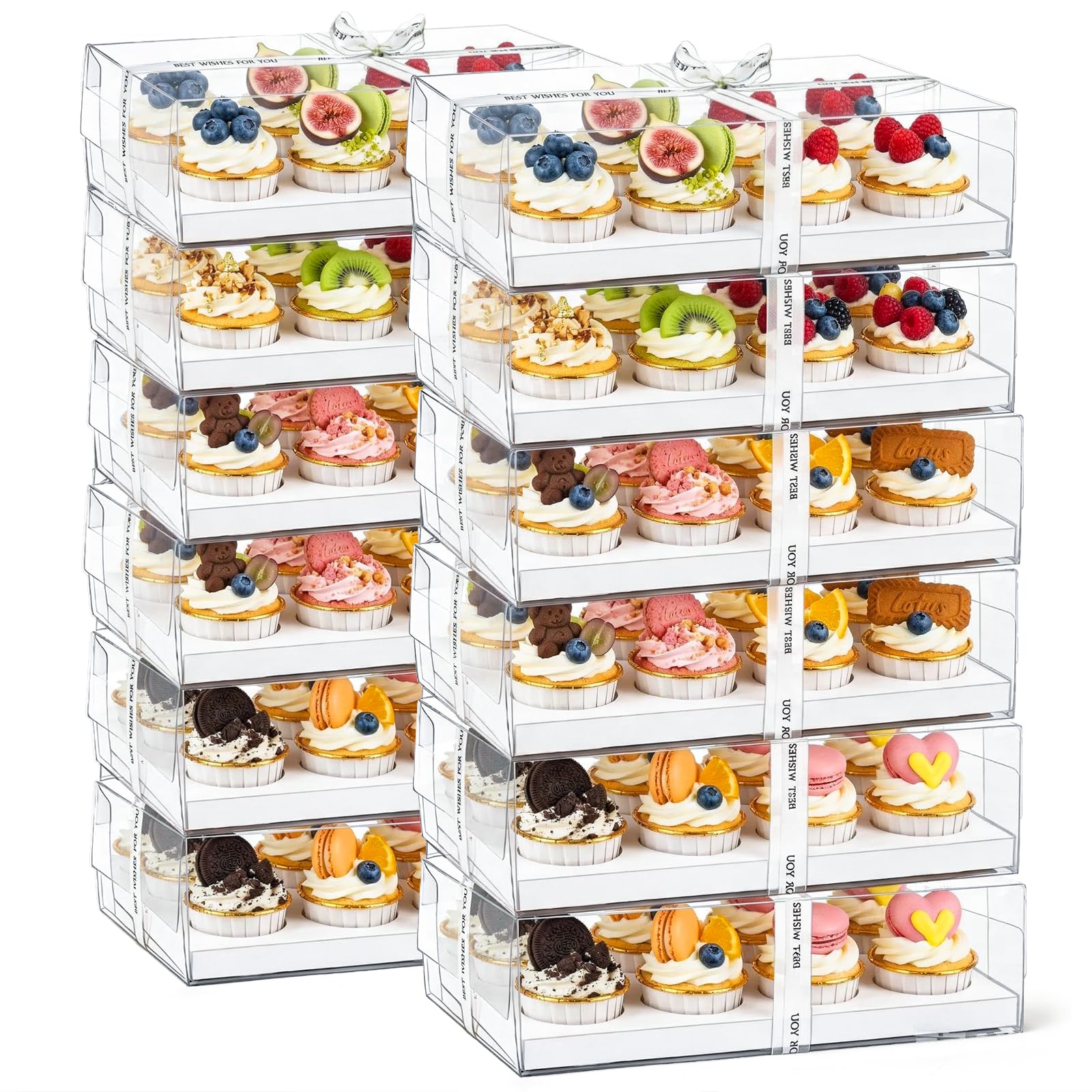 Cedilis clear cupcake box front view showing bakery display and protection