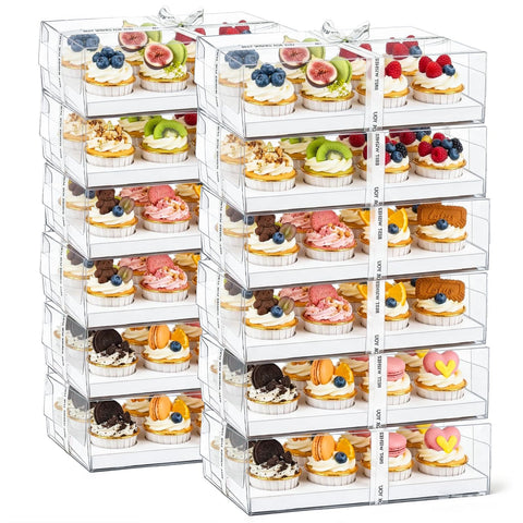 Cedilis clear cupcake box front view showing bakery display and protection
