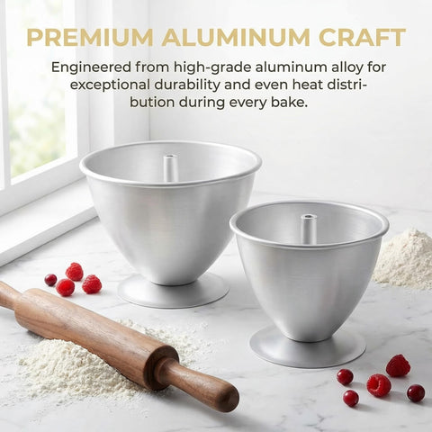 Cedilis stacked 8" and 6" pans to show size comparison and serving flexibility