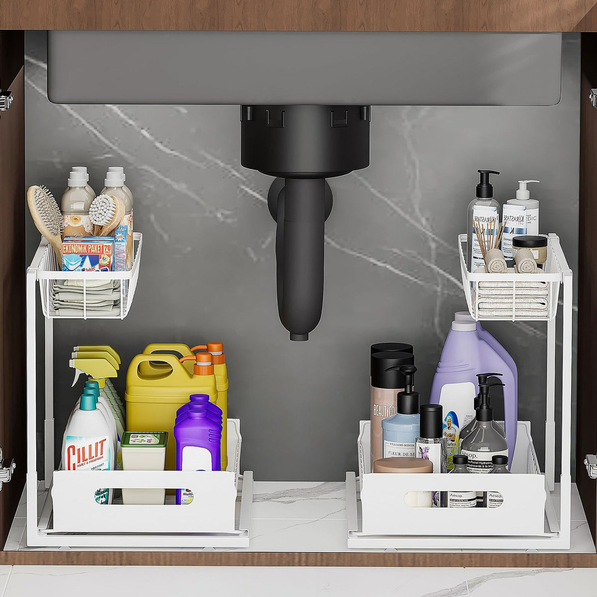 Ceetug front view of both white organizers showing neat storage and easy access