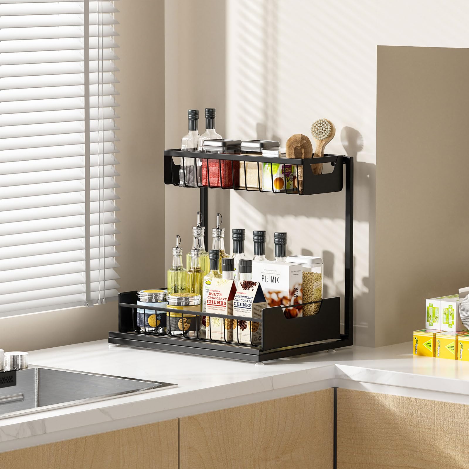 Ceetug beside common cleaning bottles for scale, clarifies generous lower shelf capacity