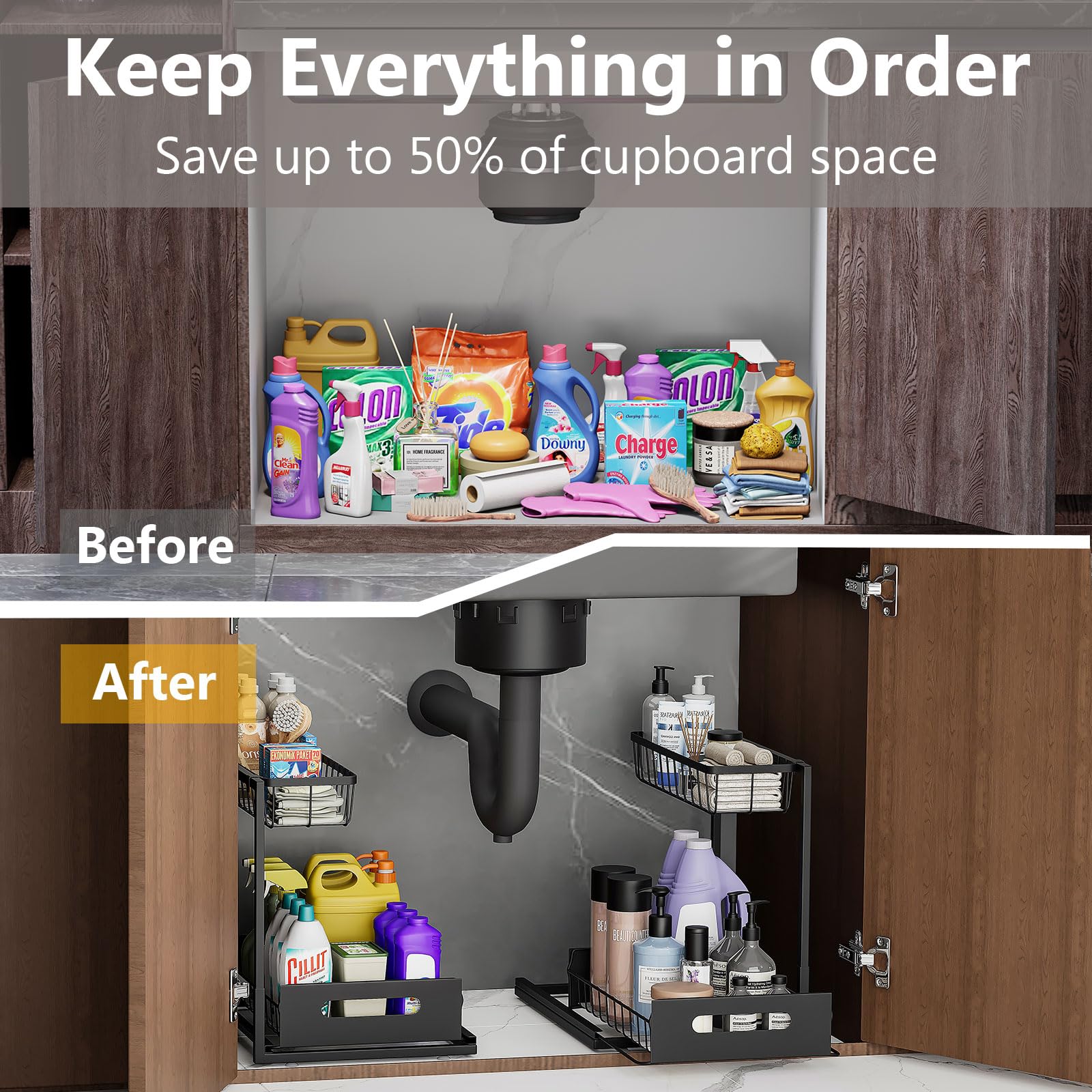 Ceetug top shelf holding mini bottles and sponges for quick access