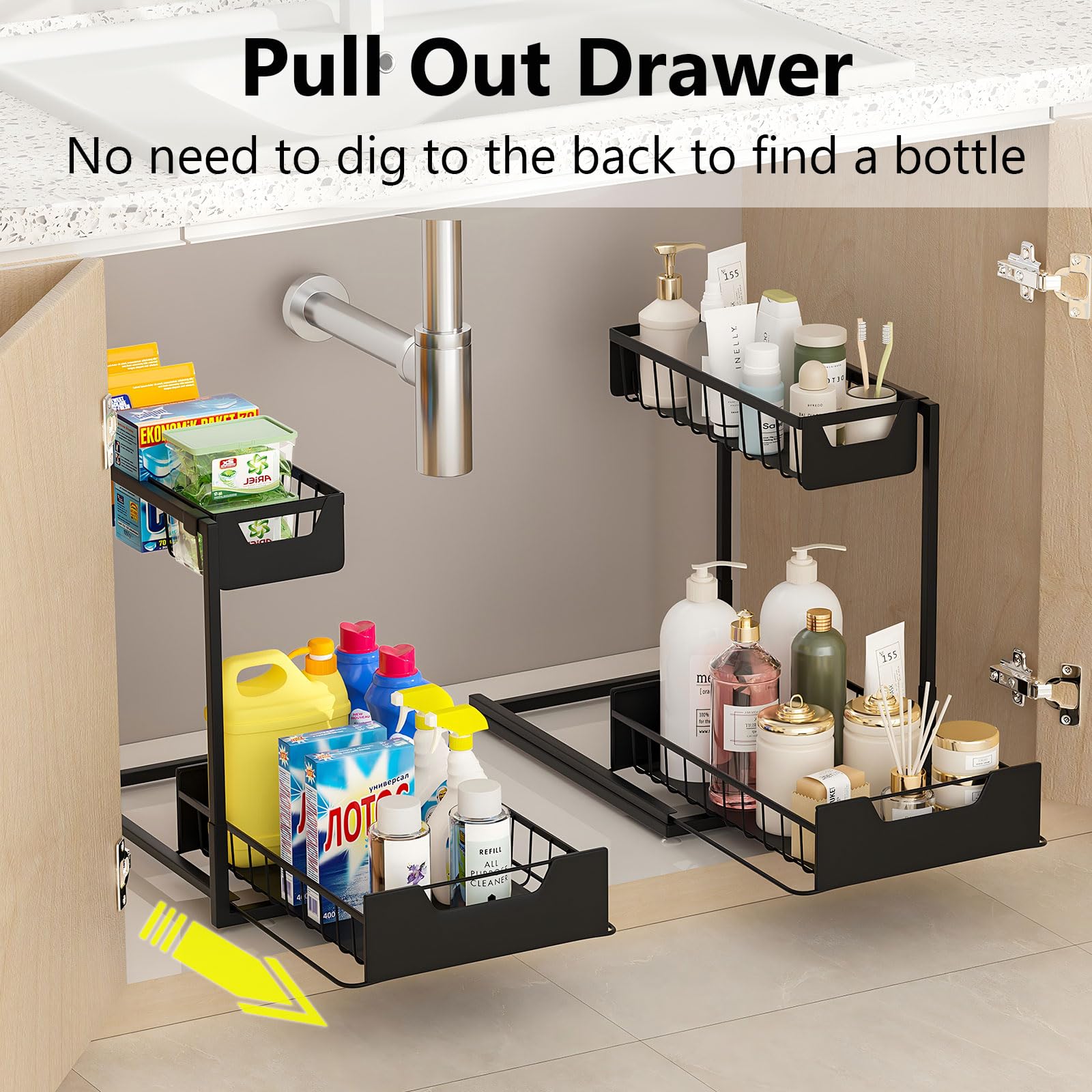 Ceetug top tier close-up with sponges and brushes, shows organized small-item storage