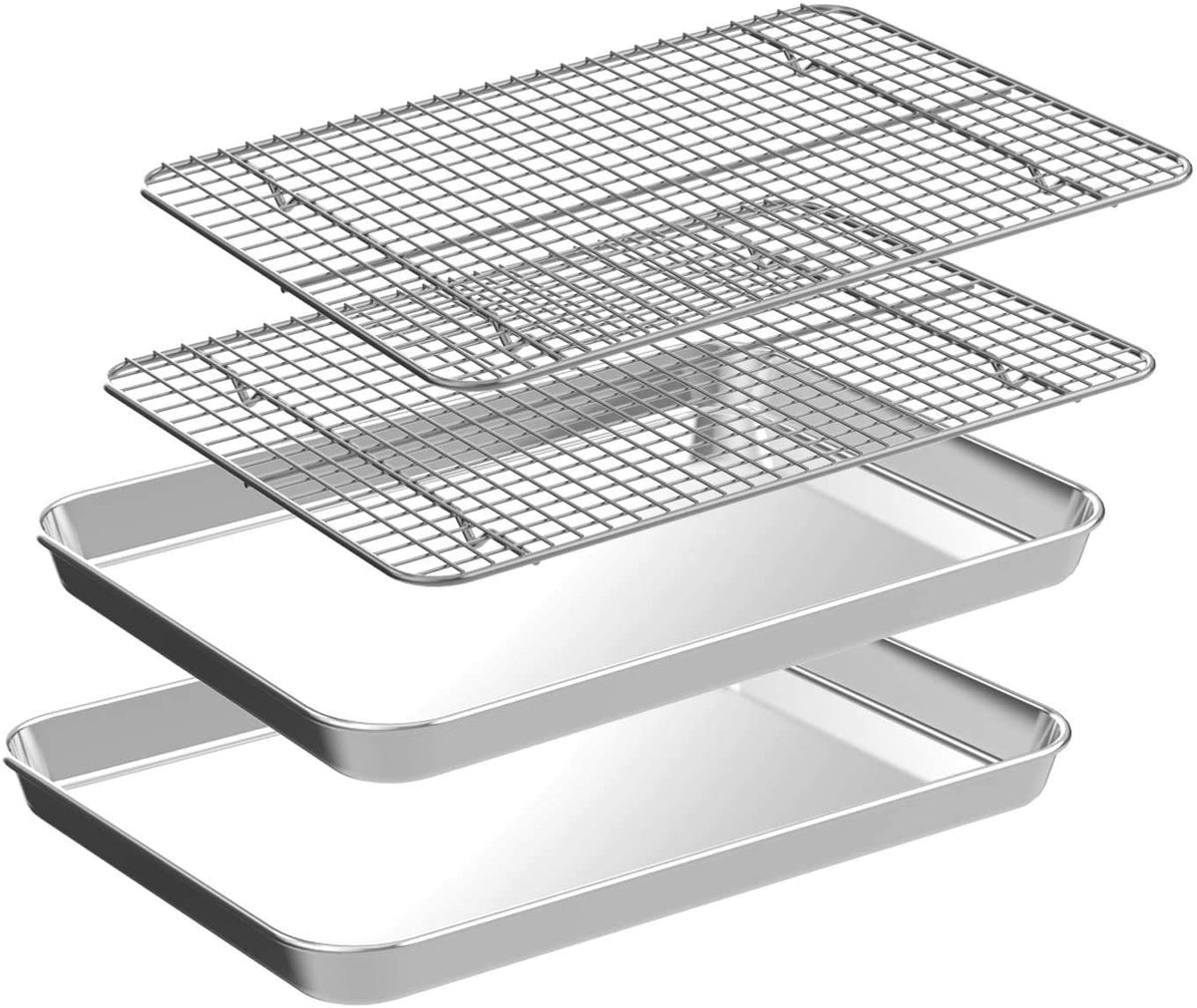 CEKEE half sheet pan front view showing clean stainless surface and curled edges, durable handling benefit