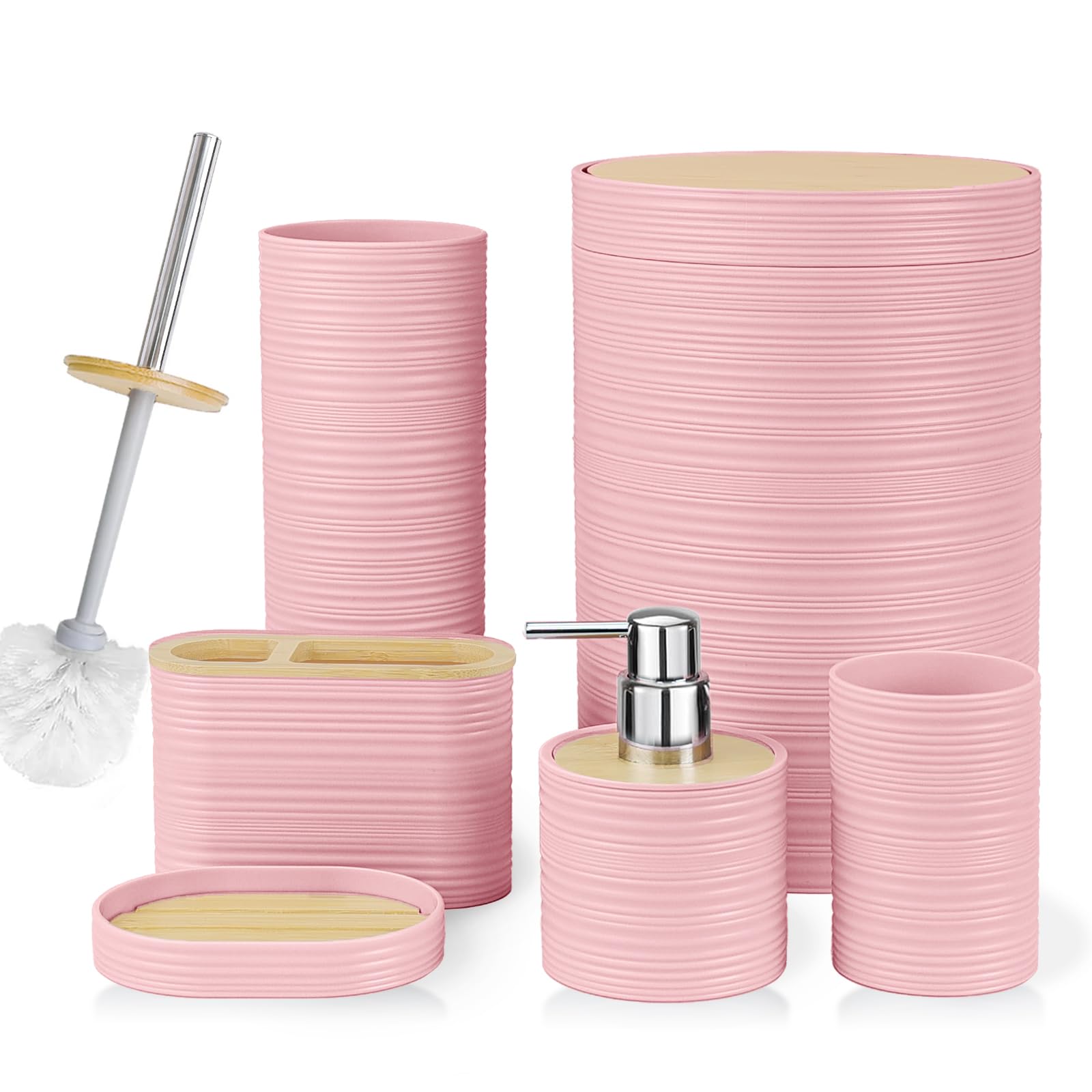 CERBIOR pink set front view showing full six-piece ensemble and neat organization