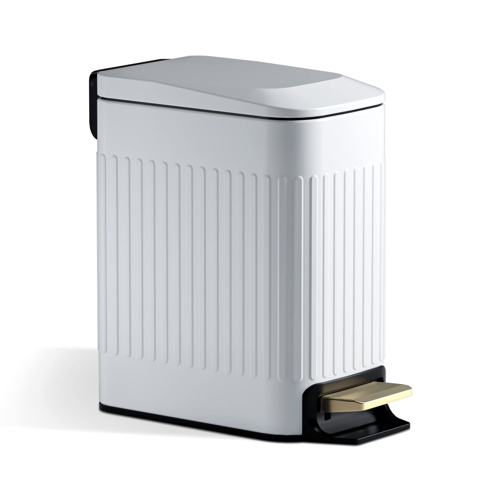 CEROELDA front view of white slim trash can showing compact profile and neat design