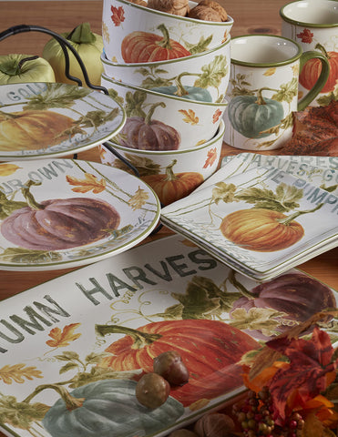 Certified International close-up of Danhui Nai pumpkin and leaf artwork for visual detail