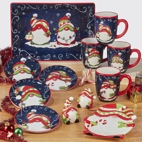 Certified International mugs on holiday table setting demonstrating coordinated seasonal charm