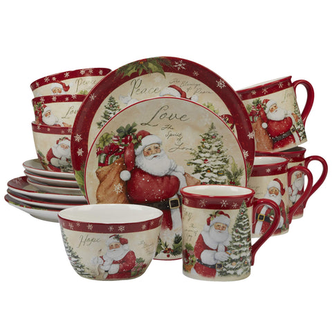 Certified International front view showcasing full 16-piece holiday set and festive styling