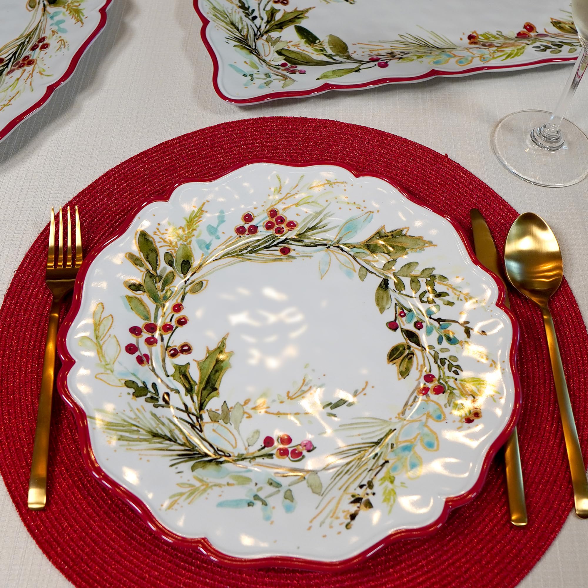 Certified International plate held in hand to show 11-inch scale and lightweight, easy-to-serve design