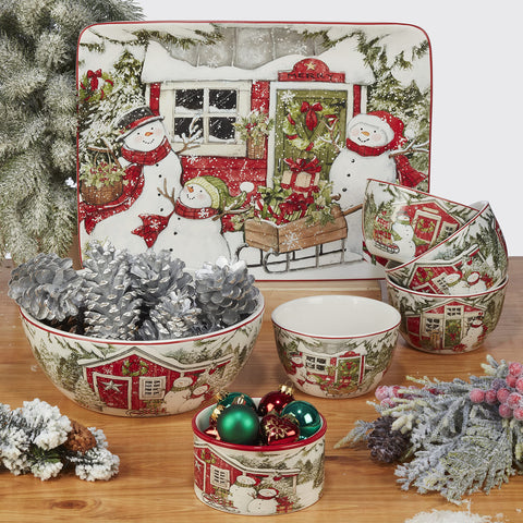 Certified International snowman jar with matching Holiday Magic pieces creating cohesive set