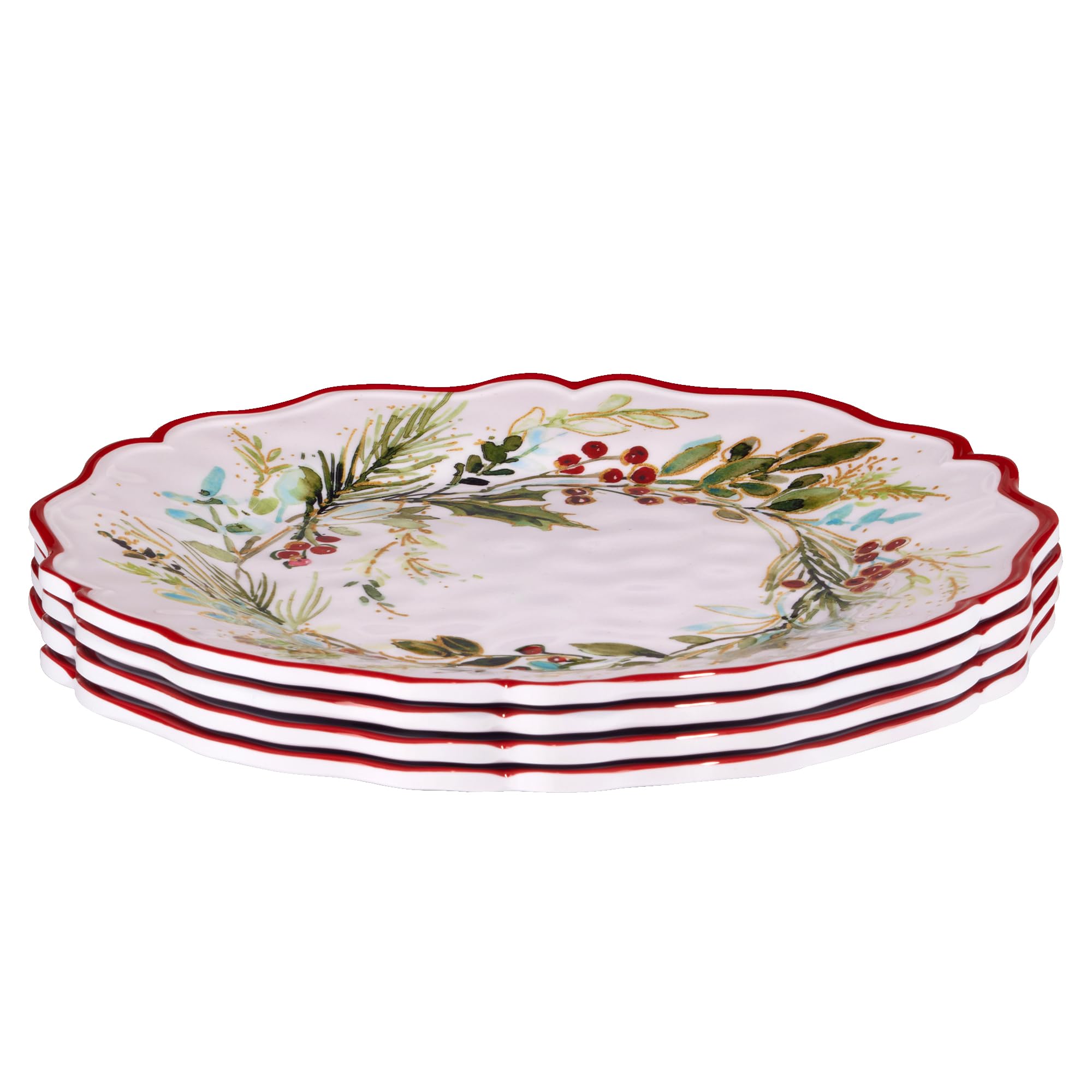 Certified International close-up of holly and berry wreath design highlighting seasonal detail and charm