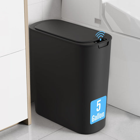 Cesun front view black trash can shows sleek space-saving design and convenience