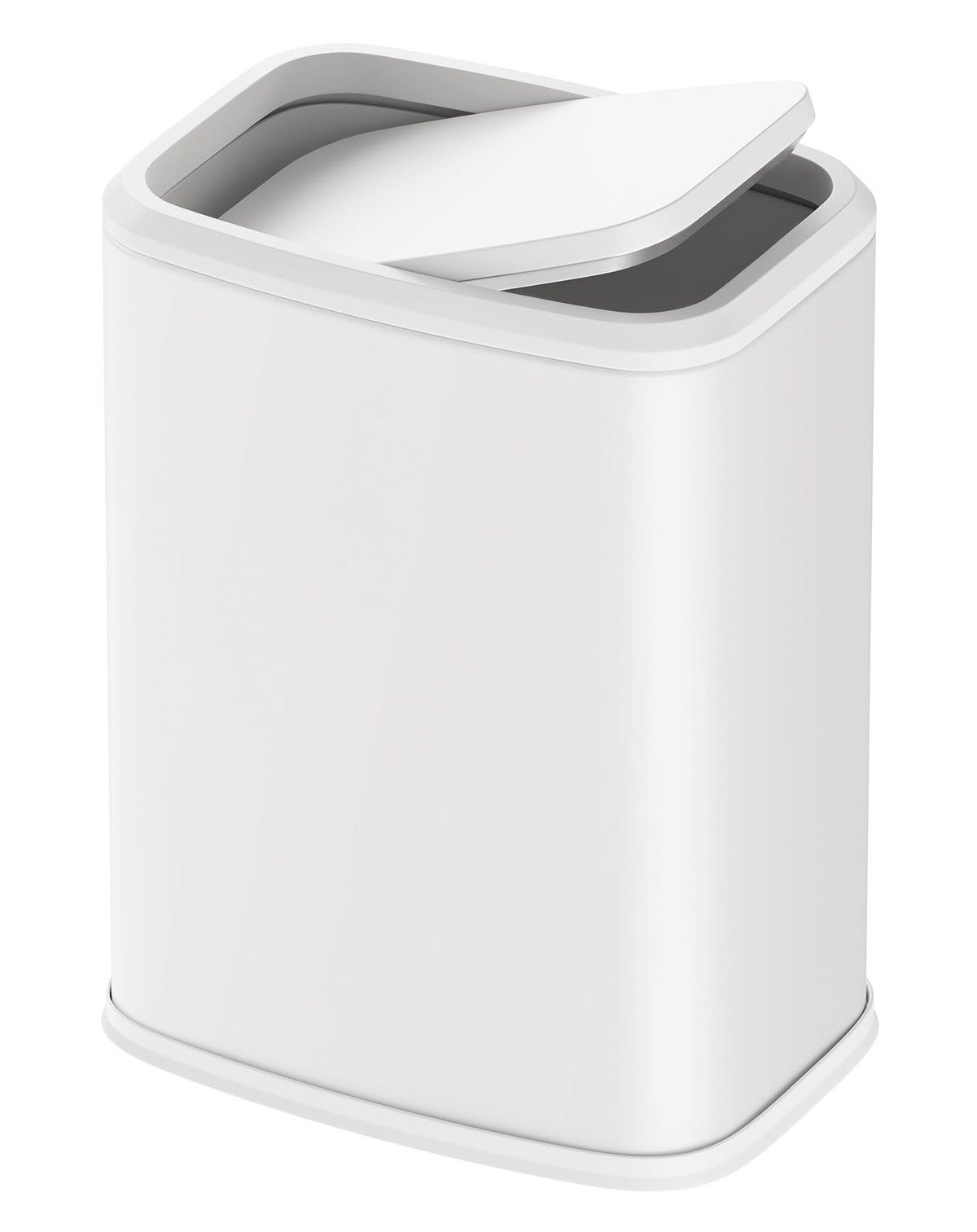Cesun front view of white swing lid bin showing compact profile and tidy look