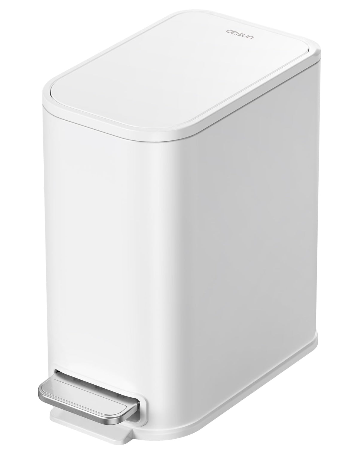 Cesun front view white trash can shows compact design and curb appeal