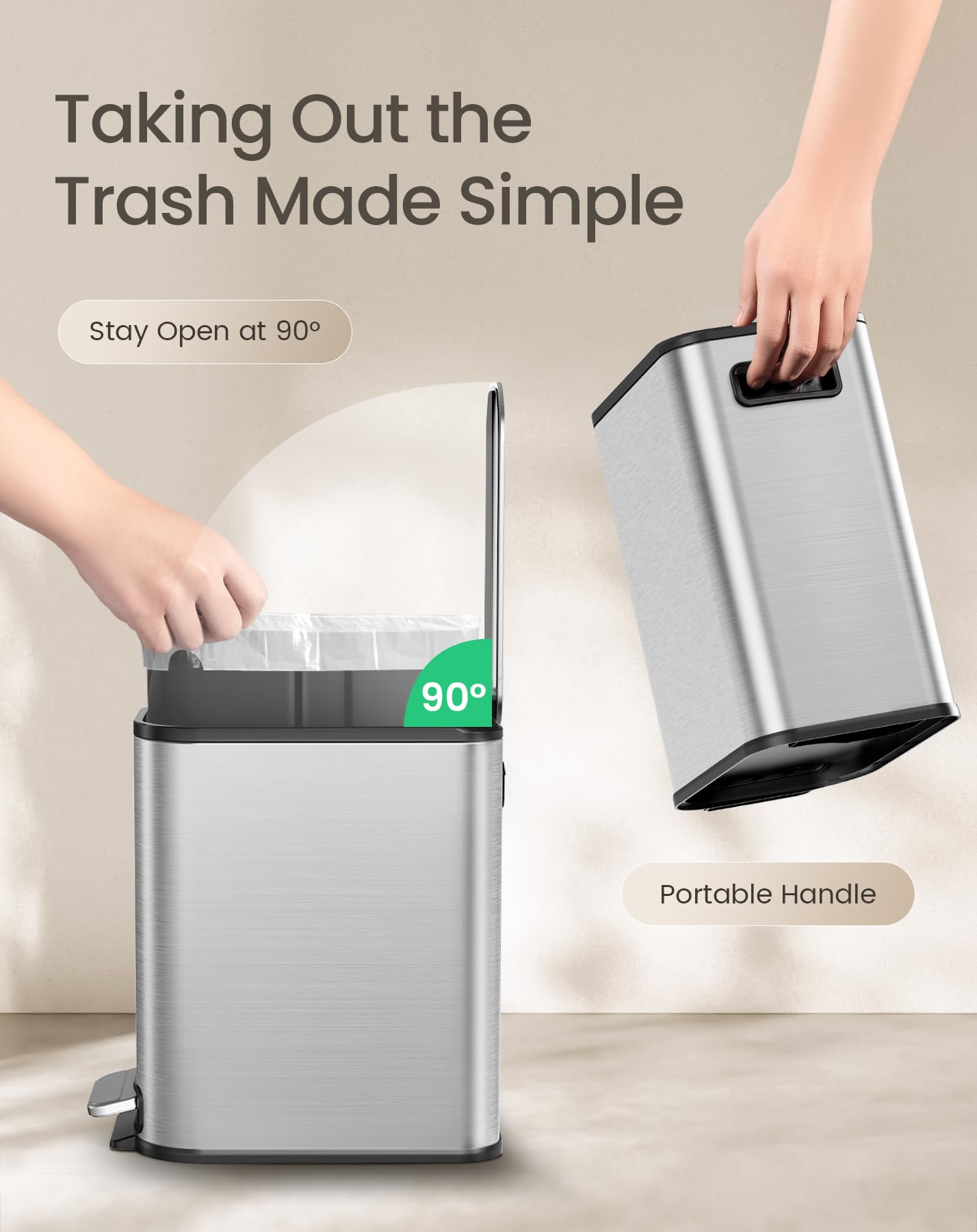Cesun open lid showing hidden-bag design for neat appearance and concealed liners