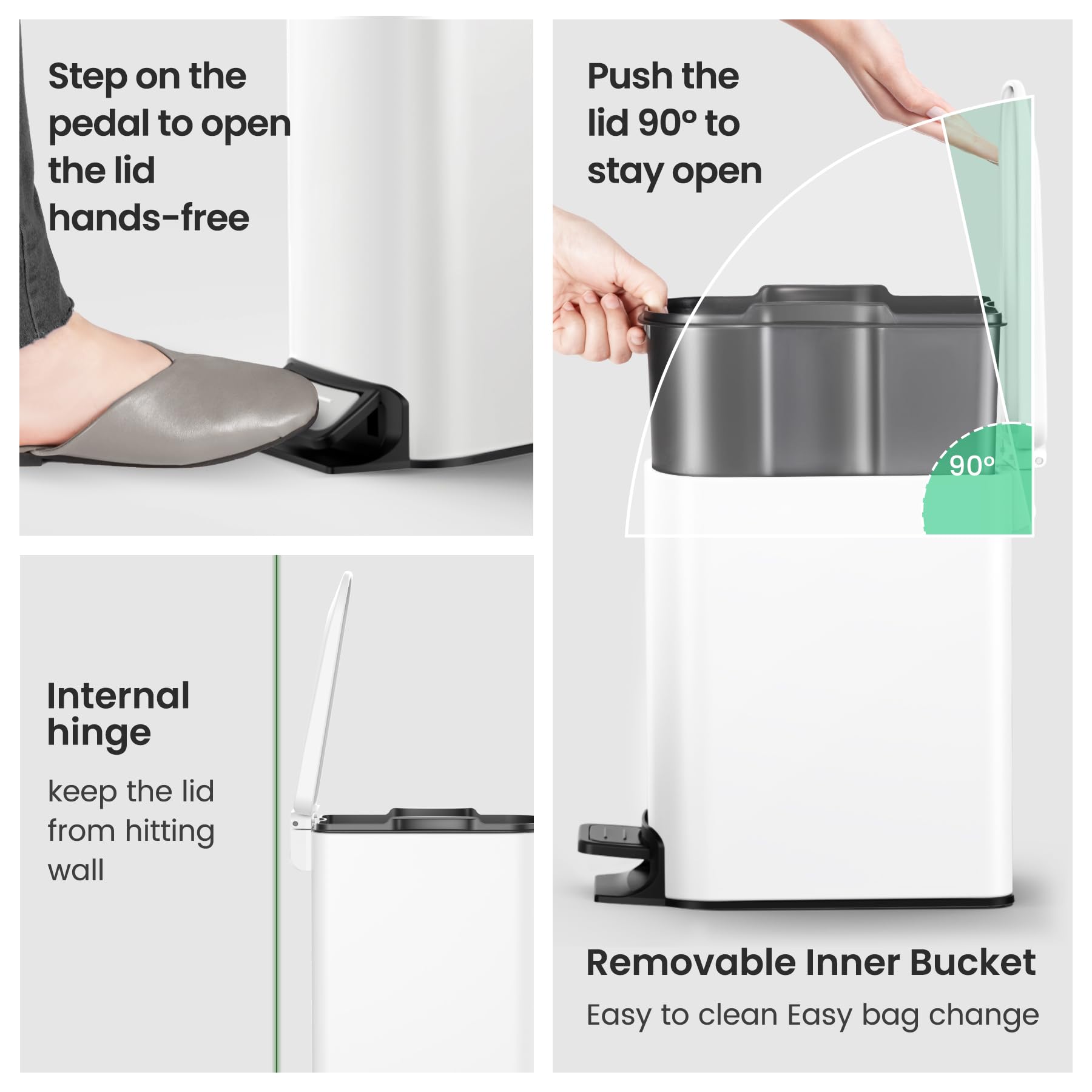 Cesun removable inner bucket shown out for easy emptying and cleaning