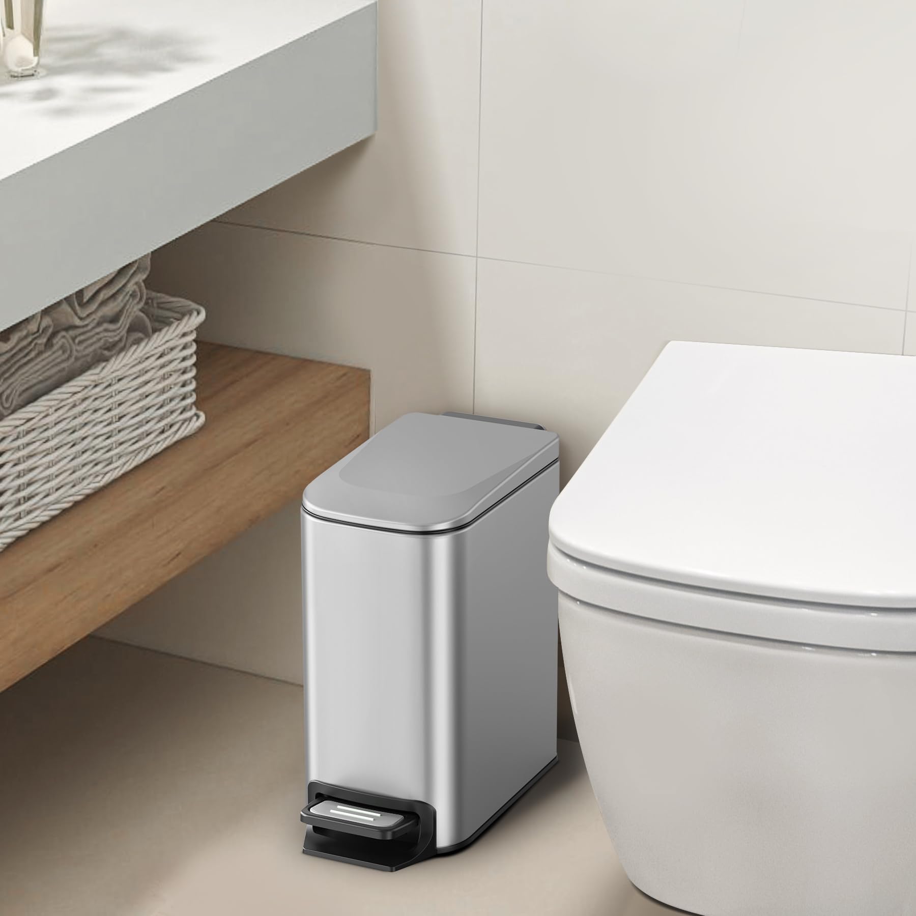 Cesun trash can placed in a bathroom showing neat stylish storage