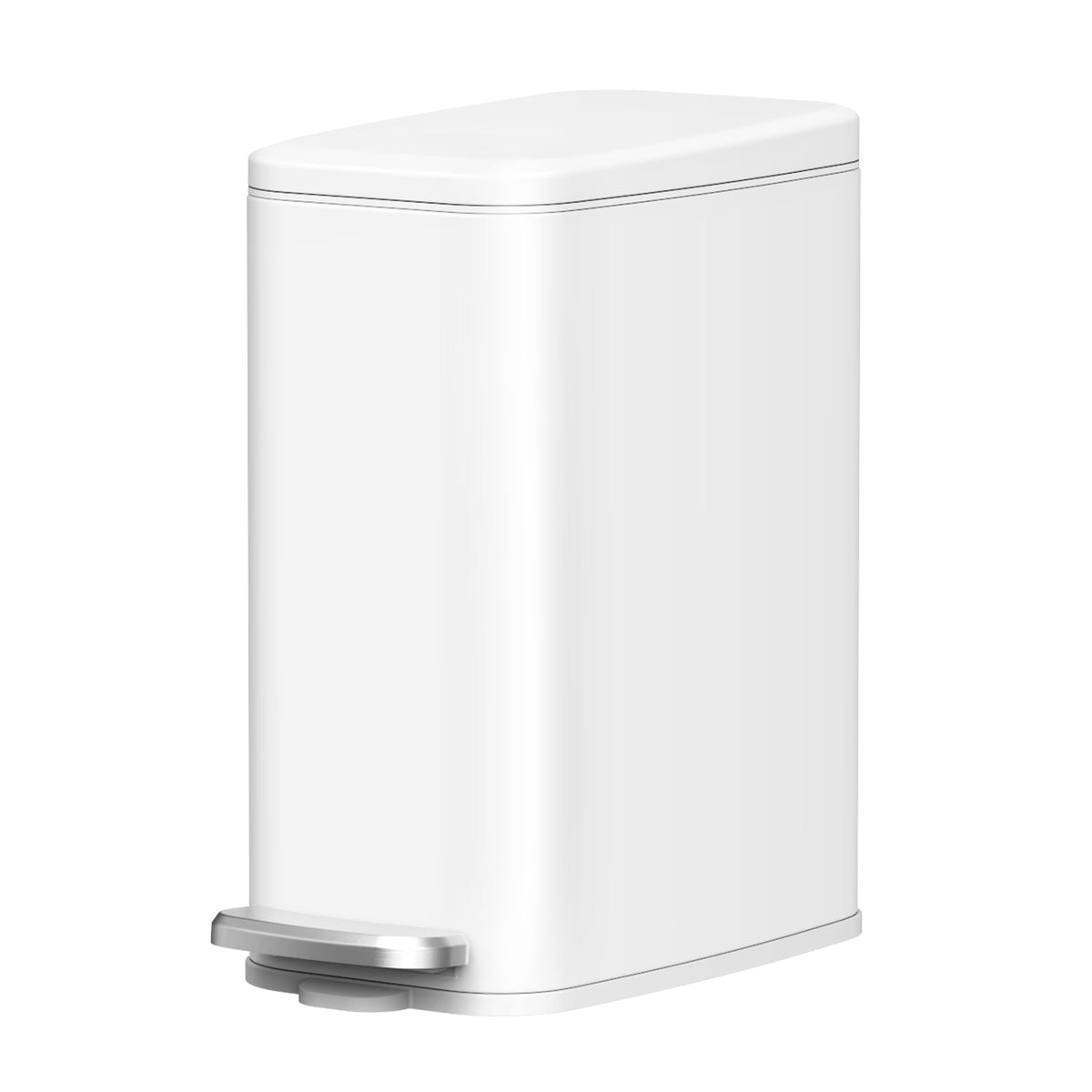 Cesun slim trash can front view showing clean white finish and compact size