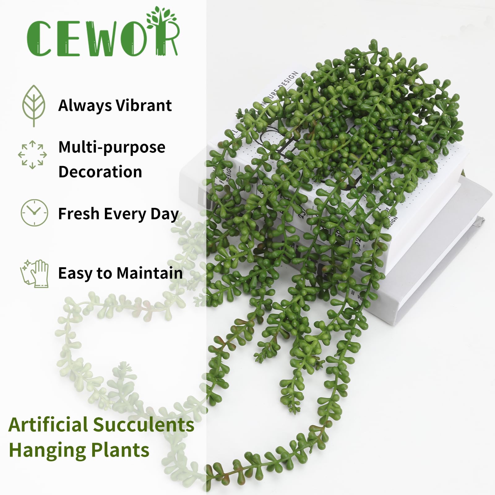 CEWOR full 24-inch vine hanging to show length and drape benefits