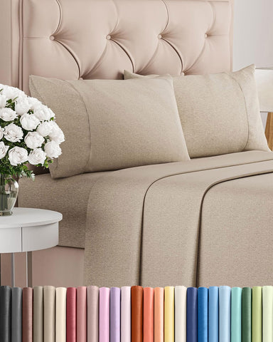 CGK Unlimited front packaging showing heathered beige sheet set and included pieces