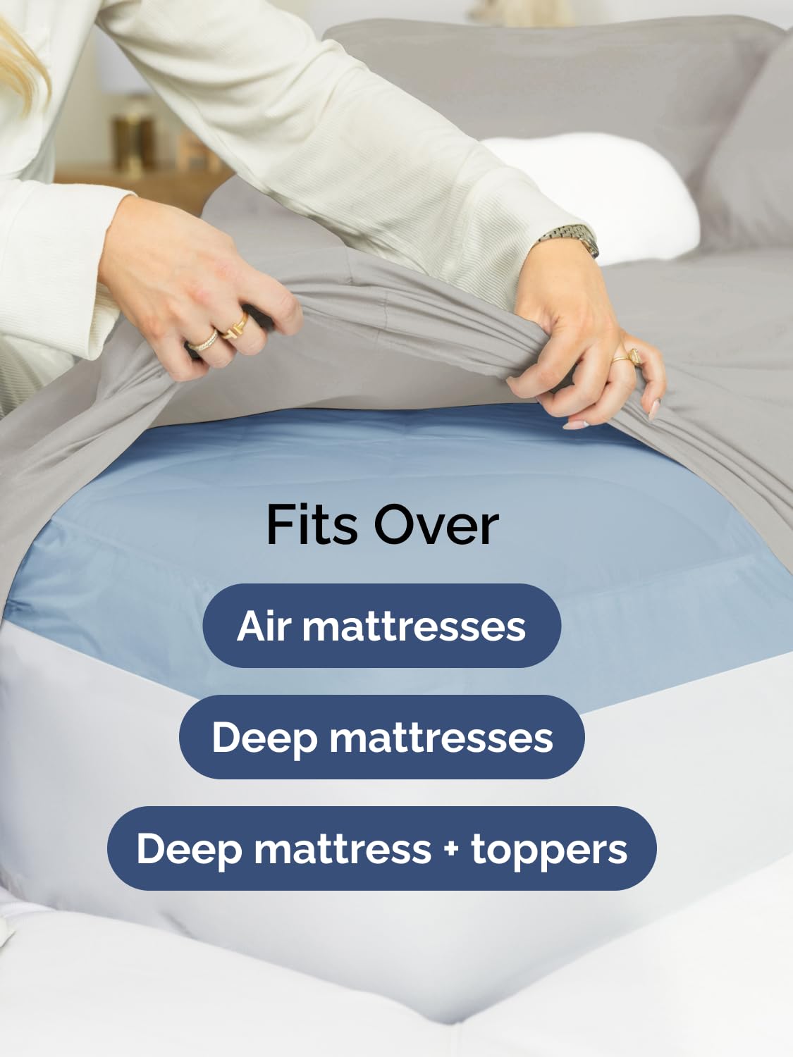 CGK Unlimited sheets on adjustable bed showing flexible fit advantage