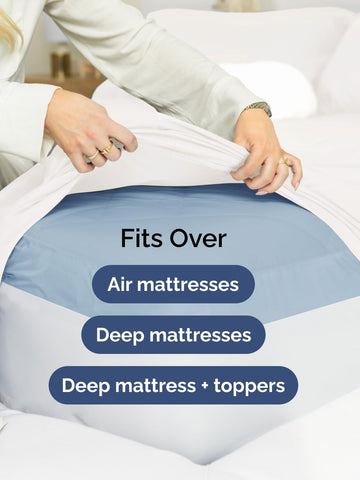 CGK Unlimited sheets on adjustable bed showing flexible fit and reduced corner lift benefit