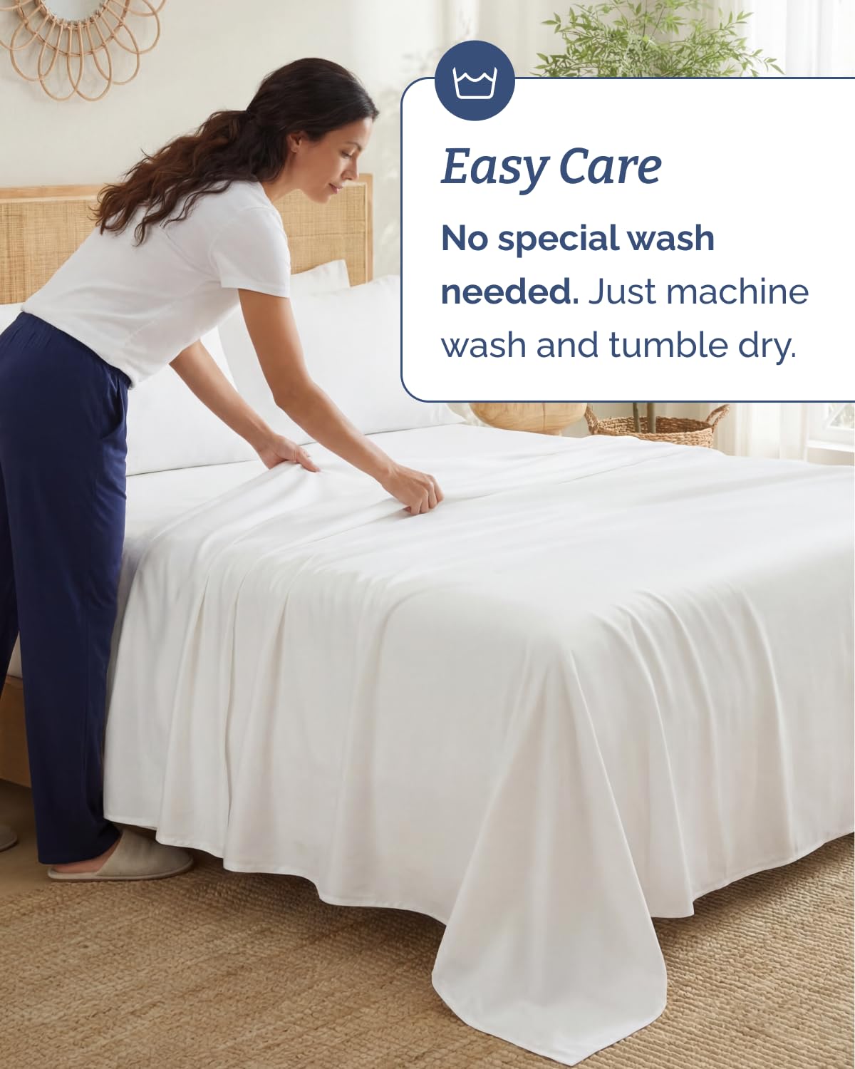 CGK Unlimited care label and iron icon indicating machine wash and low heat care