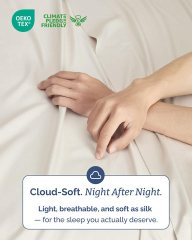 CGK Unlimited flat sheet drape close-up showing smooth, lightweight feel for cooler sleep