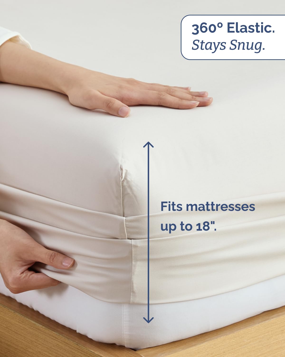CGK Unlimited sheets on mattress scale illustrating fit on up-to-18-inch mattress