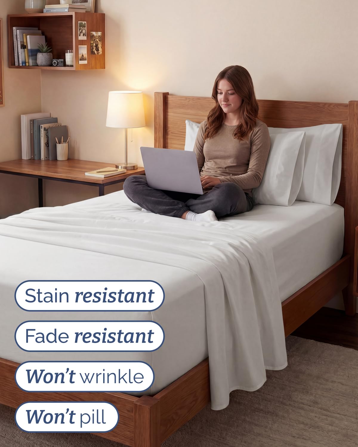 CGK Unlimited set styled on a dorm bed to create tidy space