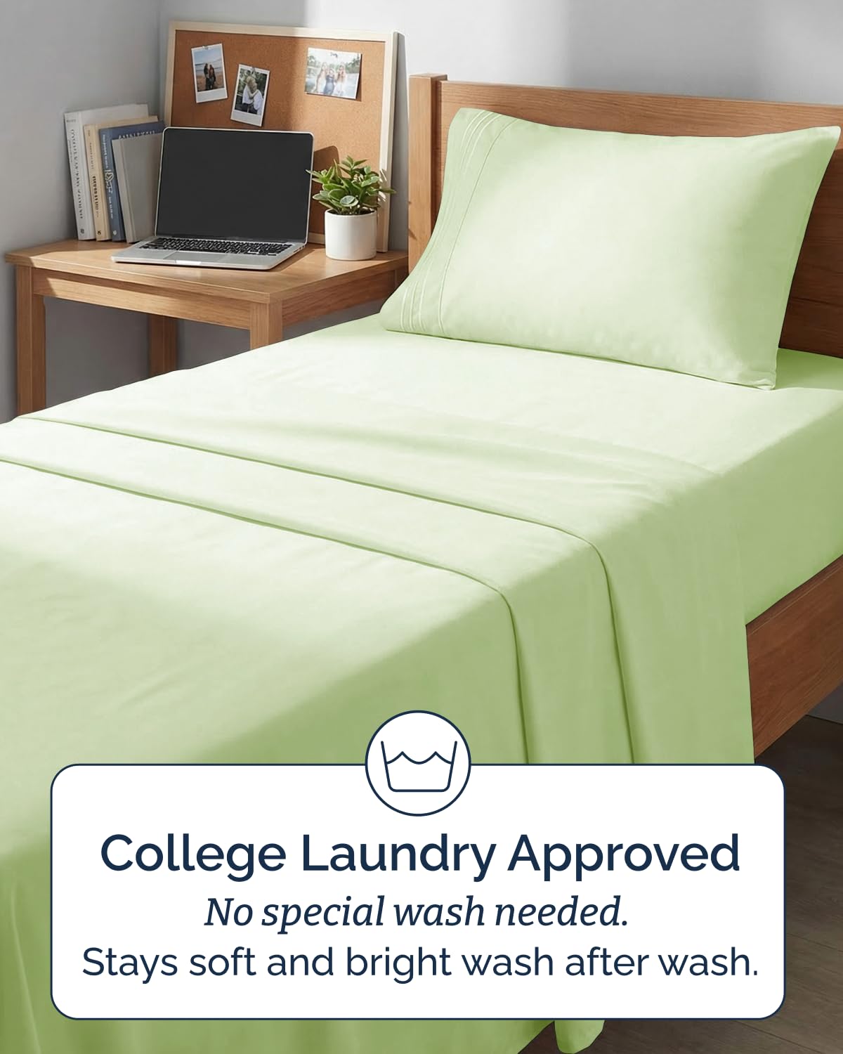 CGK Unlimited styled dorm bed lifestyle image creating a cozy, home-like student room