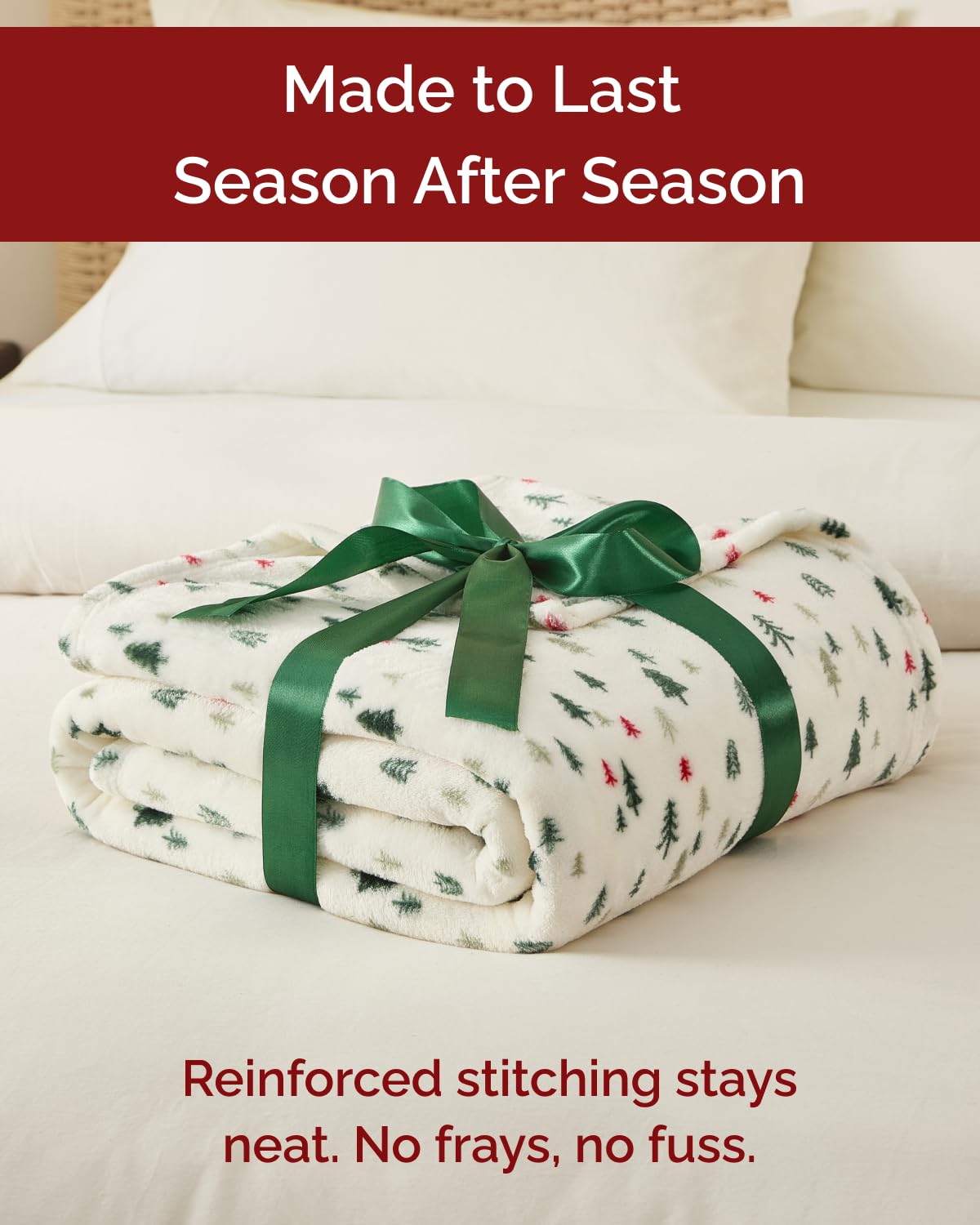CGK Unlimited spread over bed showing seasonal decor and layered comfort