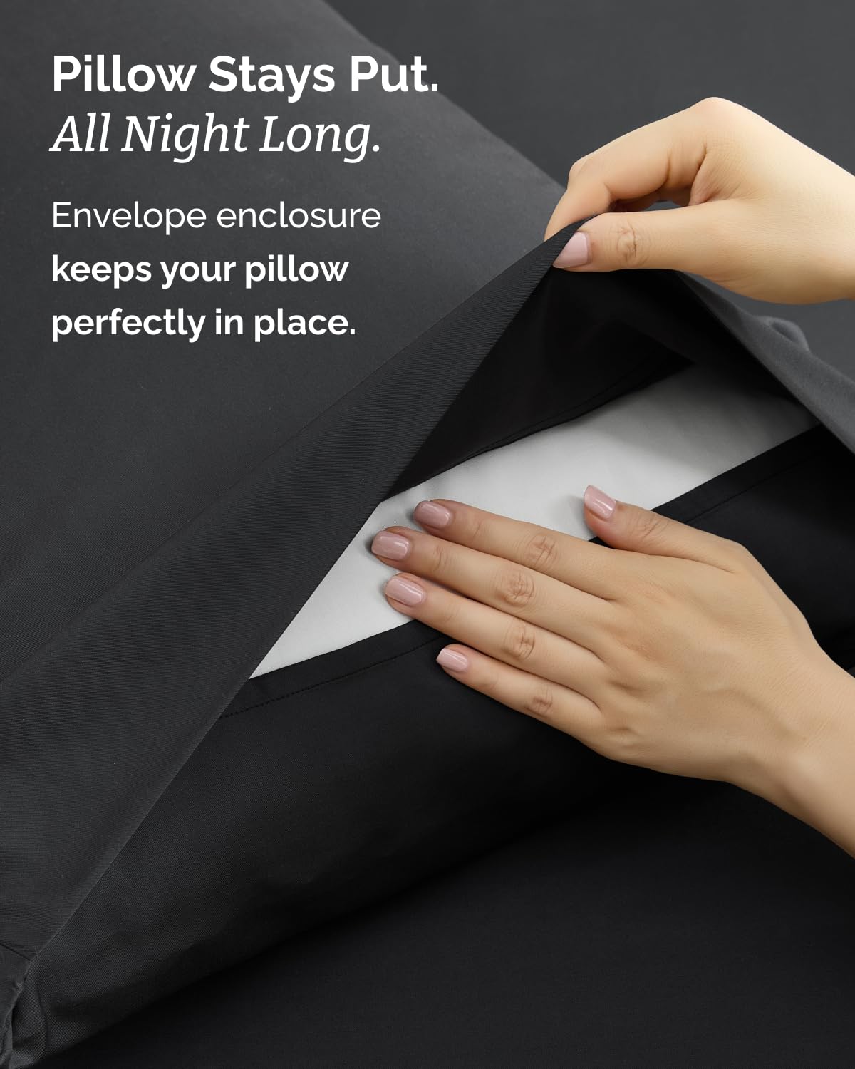 CGK Unlimited lifestyle bedroom shot with black sheets creating calm